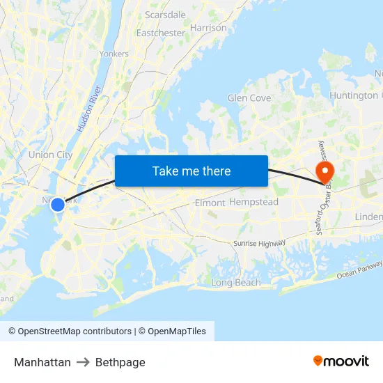 Manhattan to Bethpage map