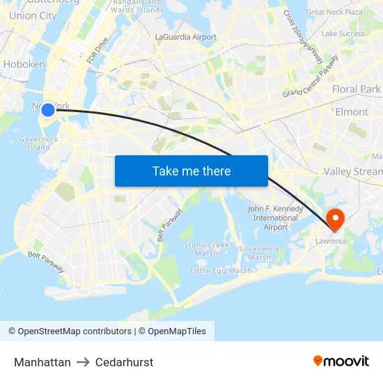 Manhattan to Cedarhurst map