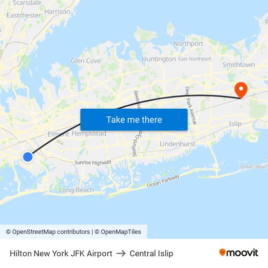 Hilton New York JFK Airport to Central Islip map
