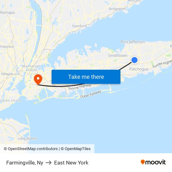 Farmingville, Ny to East New York map