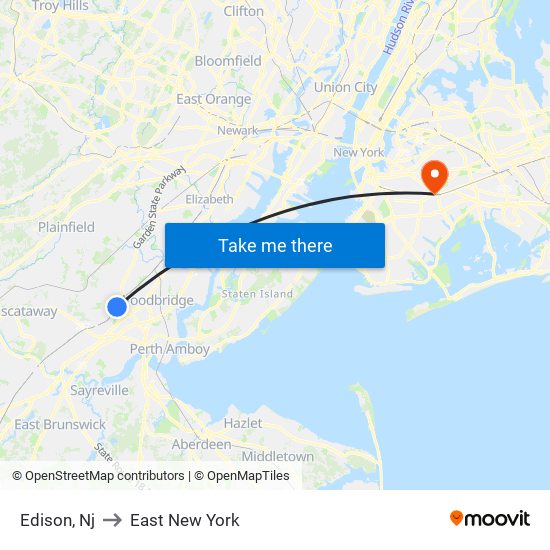 Edison, Nj to East New York map