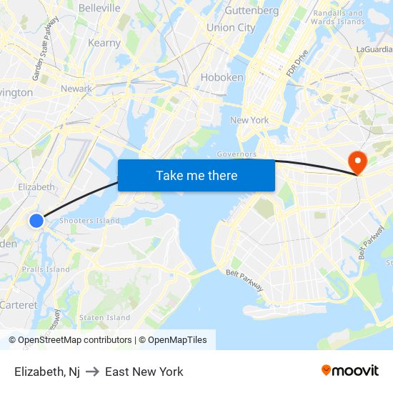 Elizabeth, Nj to East New York map