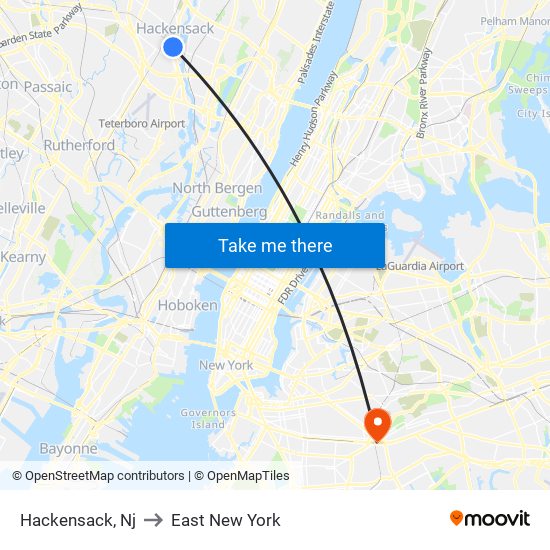 Hackensack, Nj to East New York map