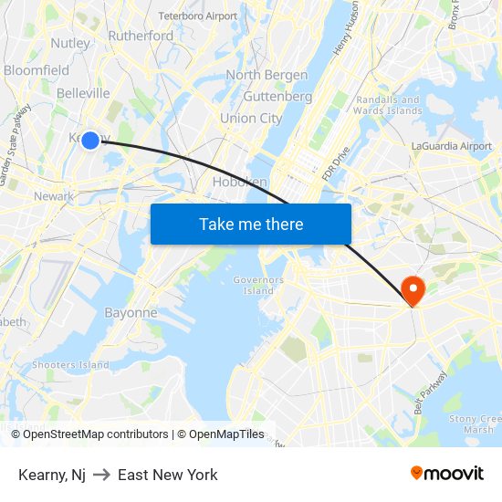 Kearny, Nj to East New York map