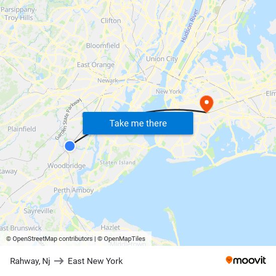 Rahway, Nj to East New York map