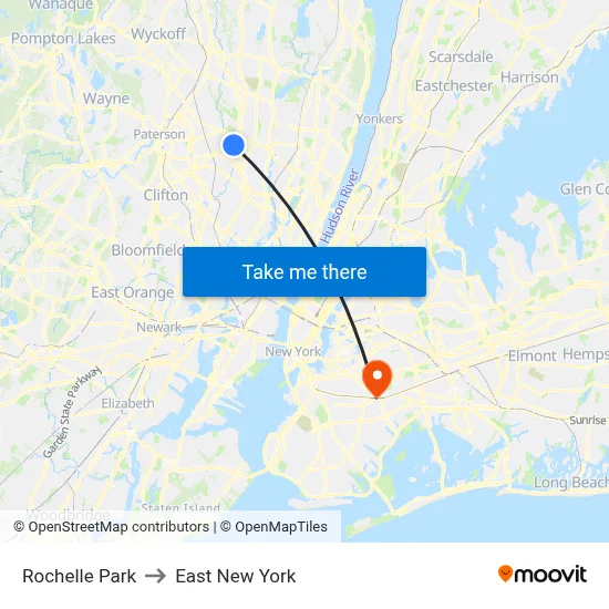 Rochelle Park to East New York map