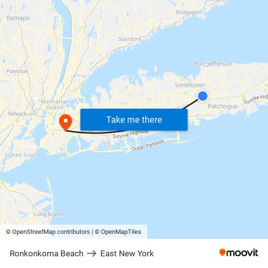 Ronkonkoma Beach to East New York map