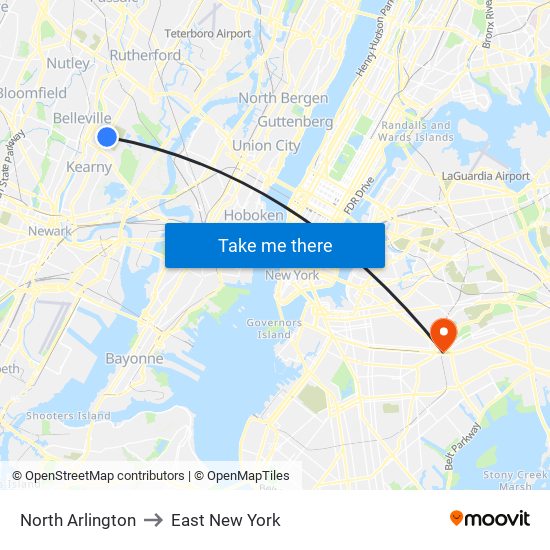 North Arlington to East New York map