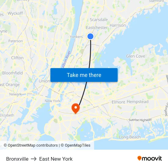 Bronxville to East New York map