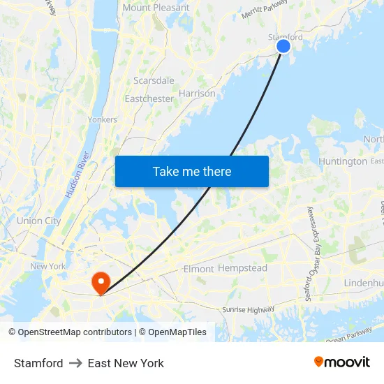 Stamford to East New York map