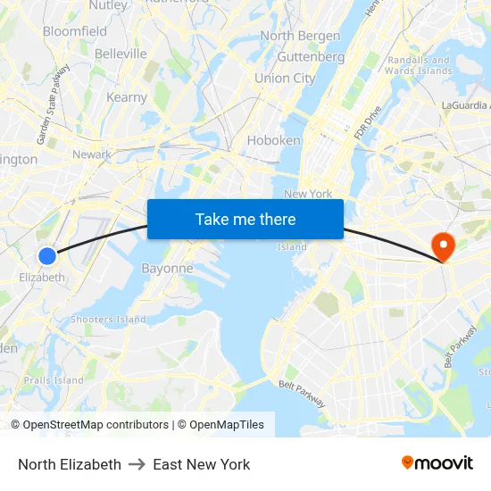 North Elizabeth to East New York map