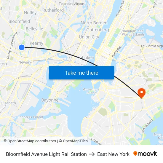 Bloomfield Avenue Light Rail Station to East New York map