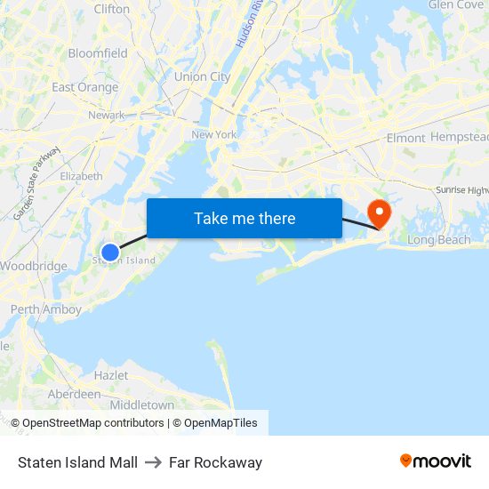 Staten Island Mall to Far Rockaway map