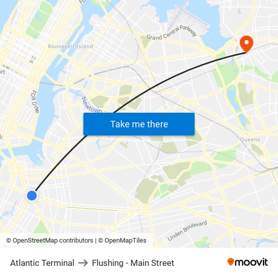 Atlantic Terminal to Flushing - Main Street map