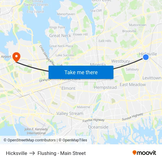 Hicksville to Flushing - Main Street map