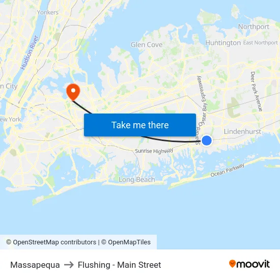 Massapequa to Flushing - Main Street map