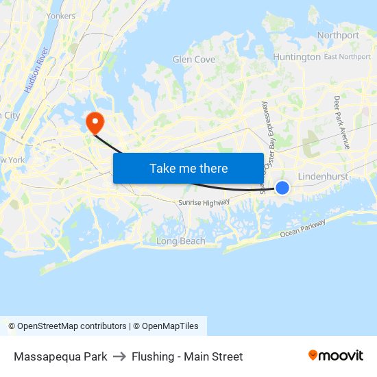 Massapequa Park to Flushing - Main Street map