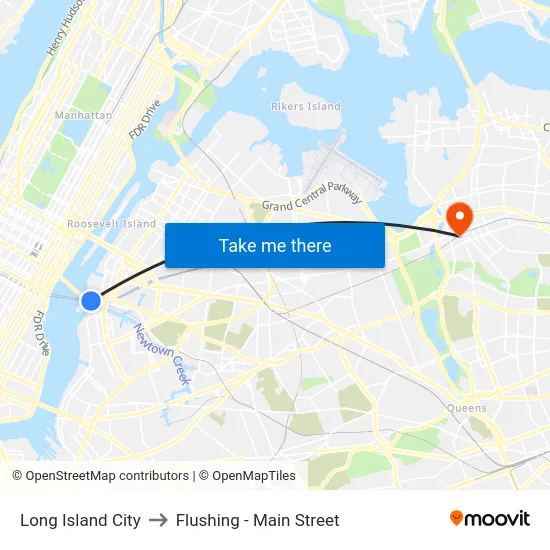 Long Island City to Flushing - Main Street map