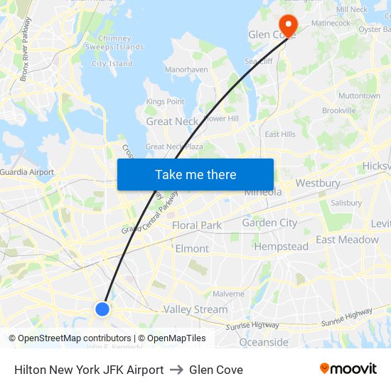 Hilton New York JFK Airport to Glen Cove map