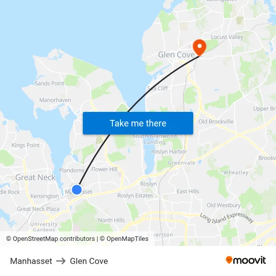 Manhasset to Glen Cove map