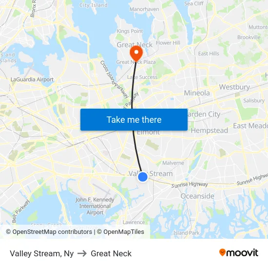 Valley Stream to Great Neck map