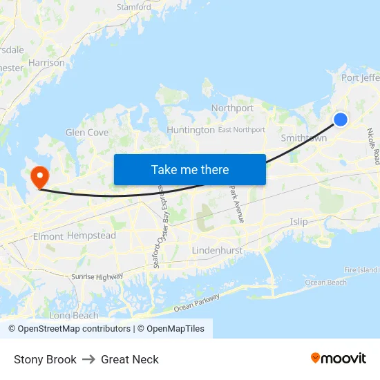 Stony Brook to Great Neck map