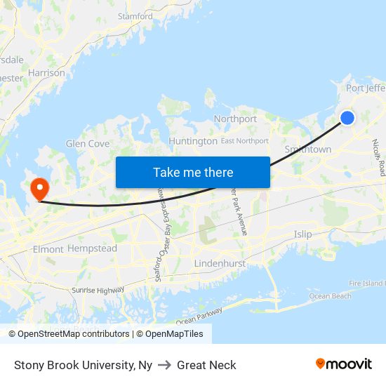 Stony Brook University, Ny to Great Neck map