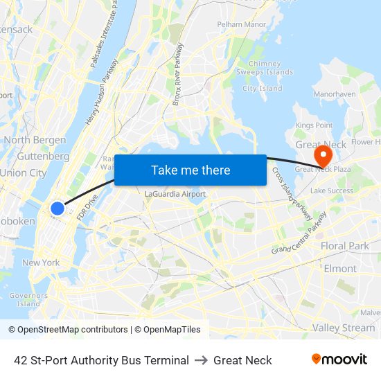 42 St-Port Authority Bus Terminal to Great Neck map