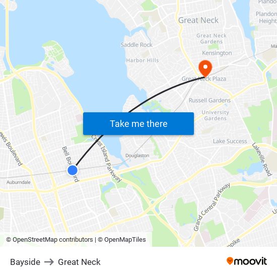 Bayside to Great Neck map