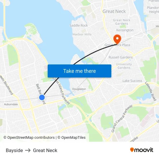 Bayside to Great Neck map