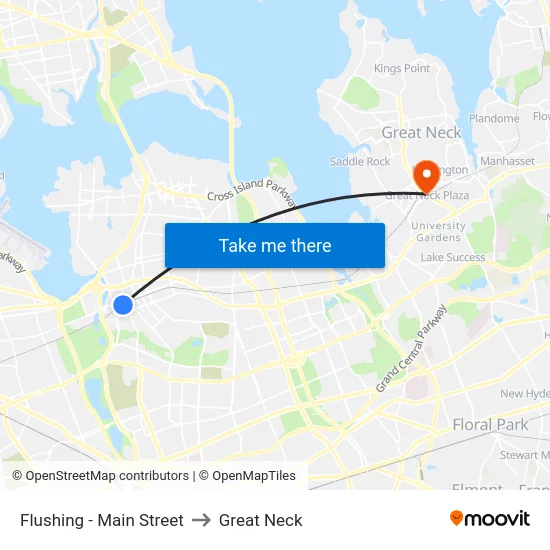 Flushing - Main Street to Great Neck map