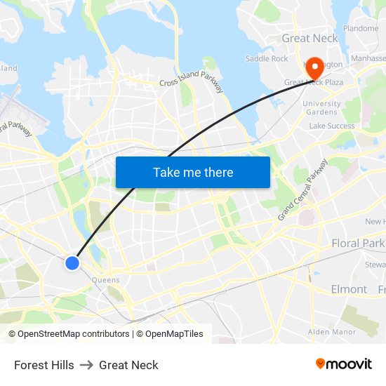 Forest Hills to Great Neck map