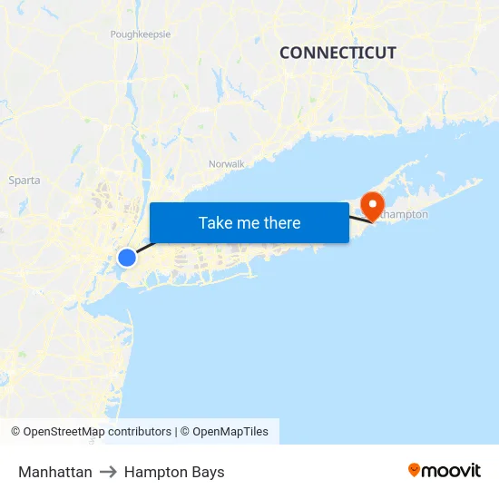 Manhattan to Hampton Bays map