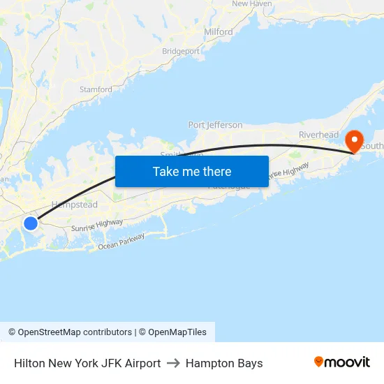 Hilton New York JFK Airport to Hampton Bays map