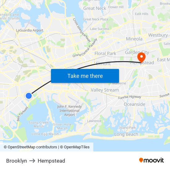 Brooklyn to Hempstead map