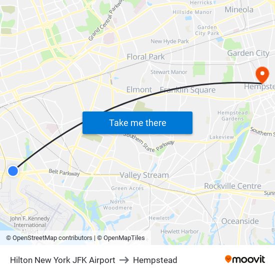 Hilton New York JFK Airport to Hempstead map