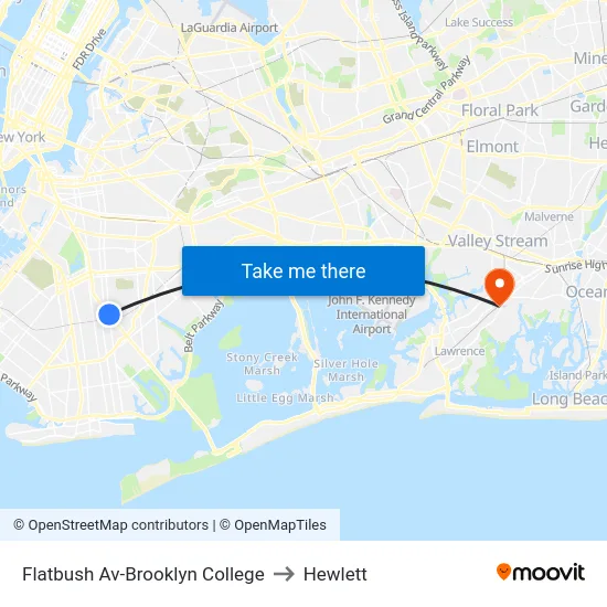Flatbush Av-Brooklyn College to Hewlett map
