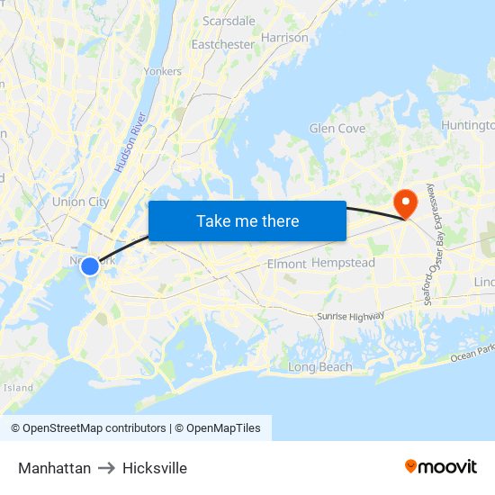 Manhattan to Hicksville map