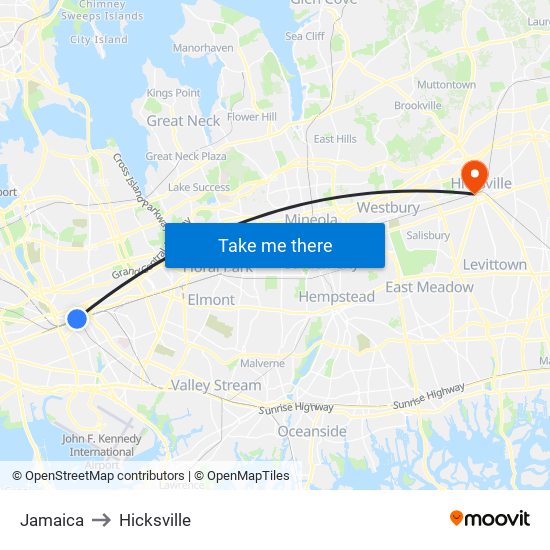 Jamaica to Hicksville map