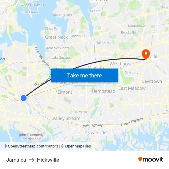Jamaica to Hicksville map