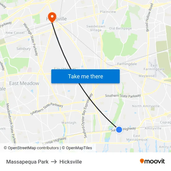 Massapequa Park to Hicksville map
