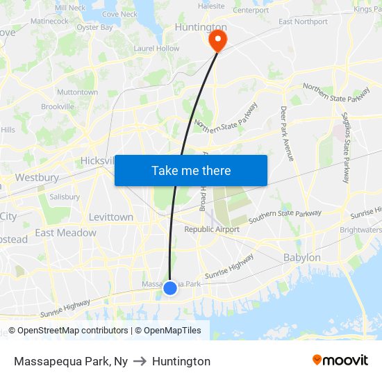 Massapequa Park, Ny to Huntington map