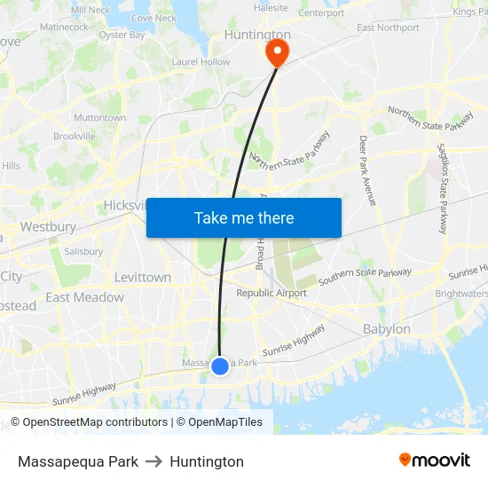 Massapequa Park to Huntington map