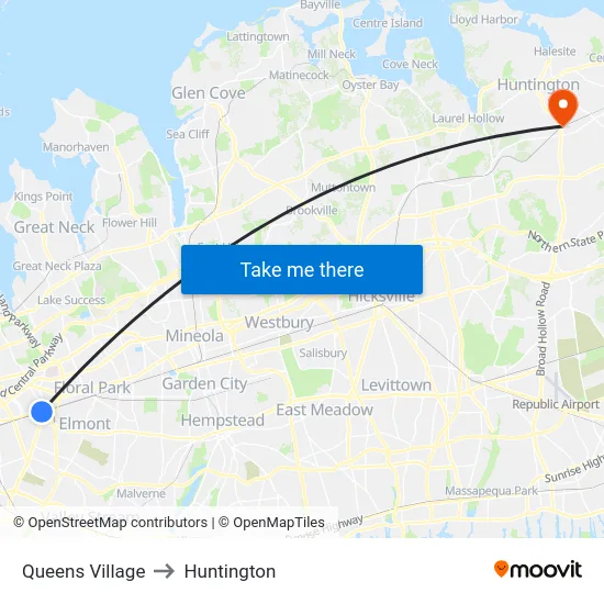 Queens Village to Huntington map
