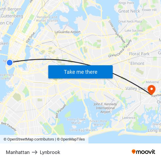 Manhattan to Lynbrook map
