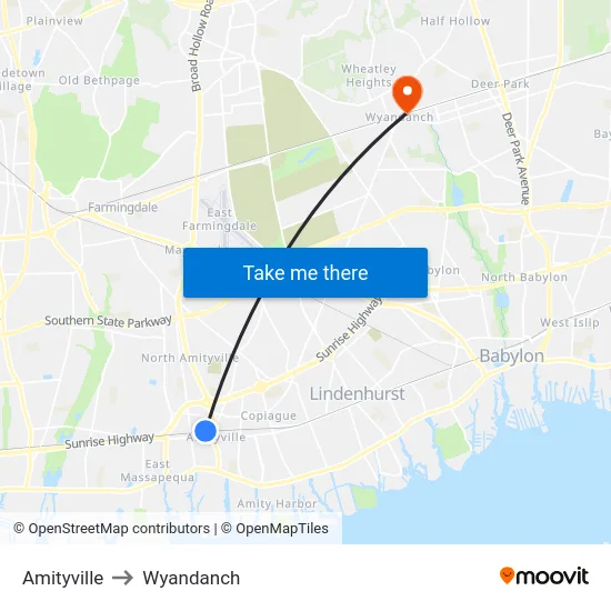 Amityville to Wyandanch map
