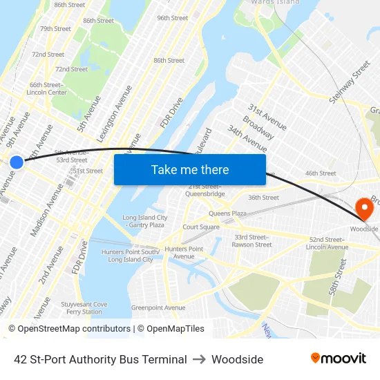 42 St-Port Authority Bus Terminal to Woodside map