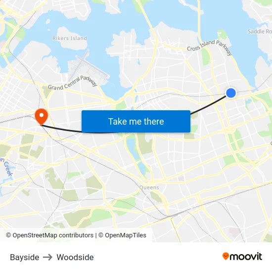 Bayside to Woodside map