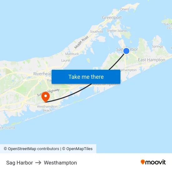 Sag Harbor to Westhampton map