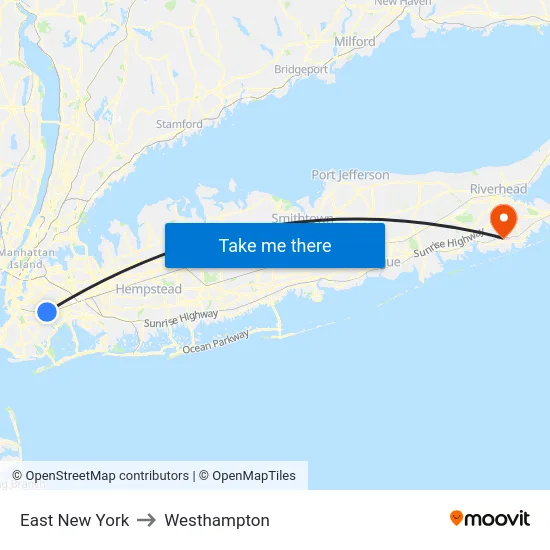 East New York to Westhampton map